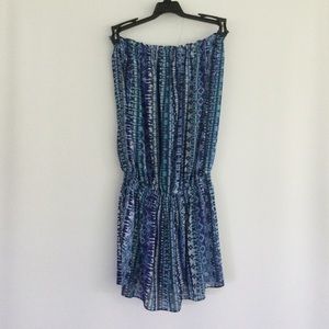 Ramy Brook St Barts Mix Print Strapless Smock Waist Semi Sheer Cover Up XS /S